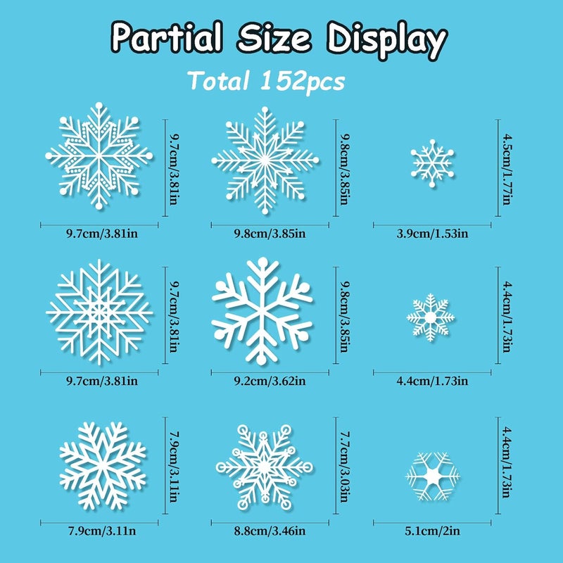 JCFIRE 152Pcs Snowflake Window Clings Stickers, 8 Sheets Larger Christmas Window Clings, Christmas Decorations, Holiday Party Decor Xmas Decorations for Home School - Image 3